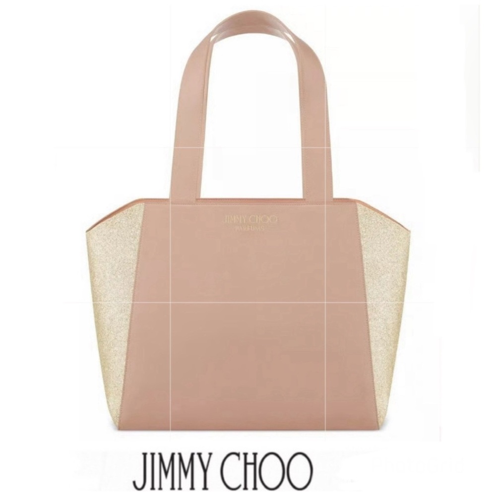 JIMMY CHOO Parfum Pink Shimmer Gold Large Shopping Shoulder Bag Travel Bag Tote